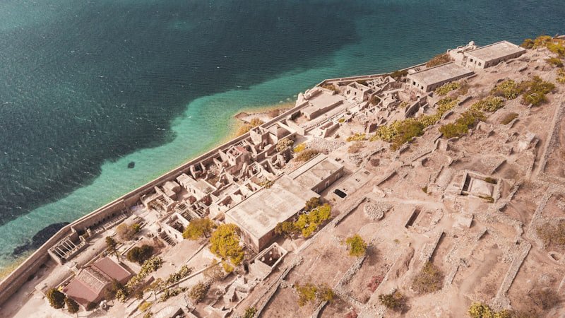 Aerial view of the ruined fortress on Spinalonga island