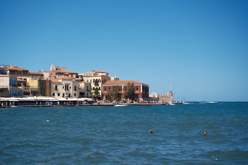 Chania's old harbour lined with pastel buildings