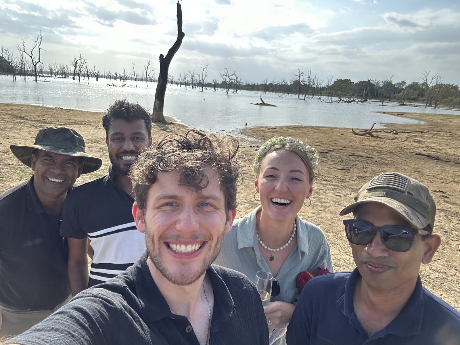 Leonard and Mona with their safari guides just after the proposal