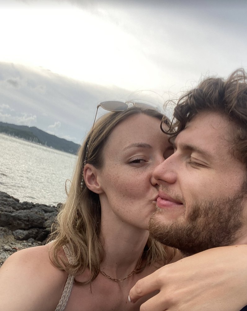 Leonard and Mona on a rocky beach in Thailand
